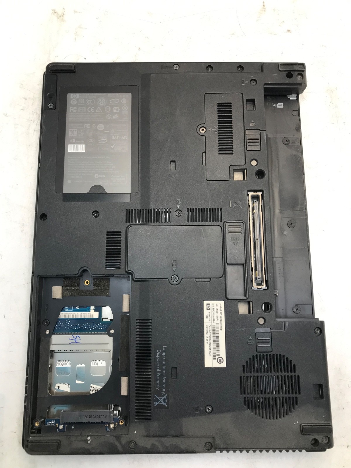 HP Compaq 6910p Intel Core 2 Duo 2.1GHz 14″ NO HDD-BOOTS BIOS, BAD LATCH-MZ