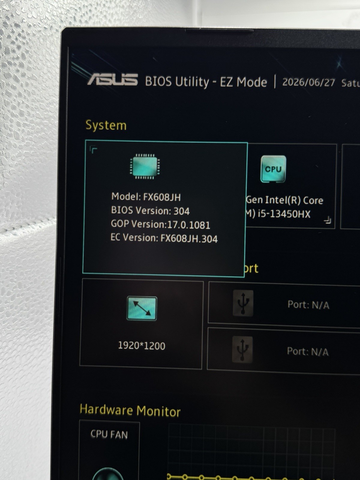 ASUS TUF Gaming F16 16” i5-13450HX RTX 5050 16GB 512GB SSD 165Hz Win11