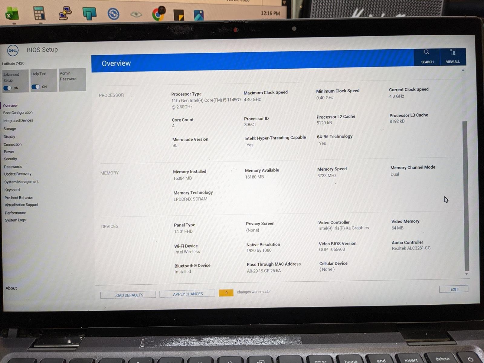 DELL LATITUDE 7420 i5-1145G7 @ 2.6GHz, 16GB RAM, NO HDD/OS – (FOR PARTS)