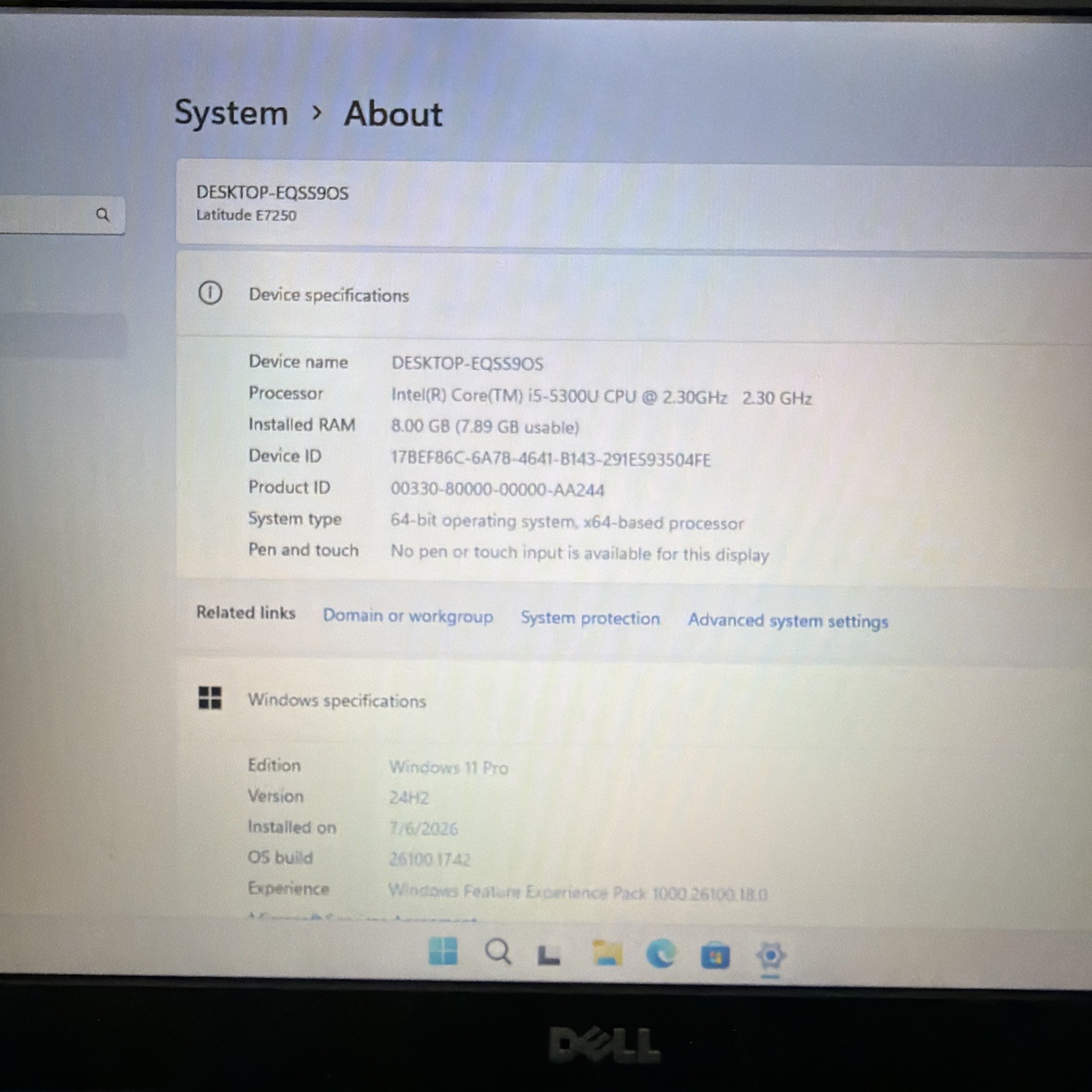 Dell Latitude E7250 Laptop Intel Core i5-5300U@ 2.3GHz 8GB 128GB SSD W11 Pro