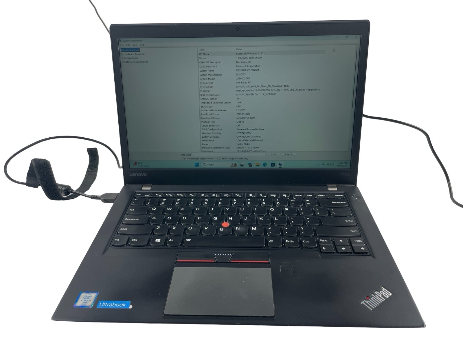 Lenovo ThinkPad T460s Core i7-6300U@2.40GHz 8GB RAM 256GB SSD Win. 11 Pro-NO AC