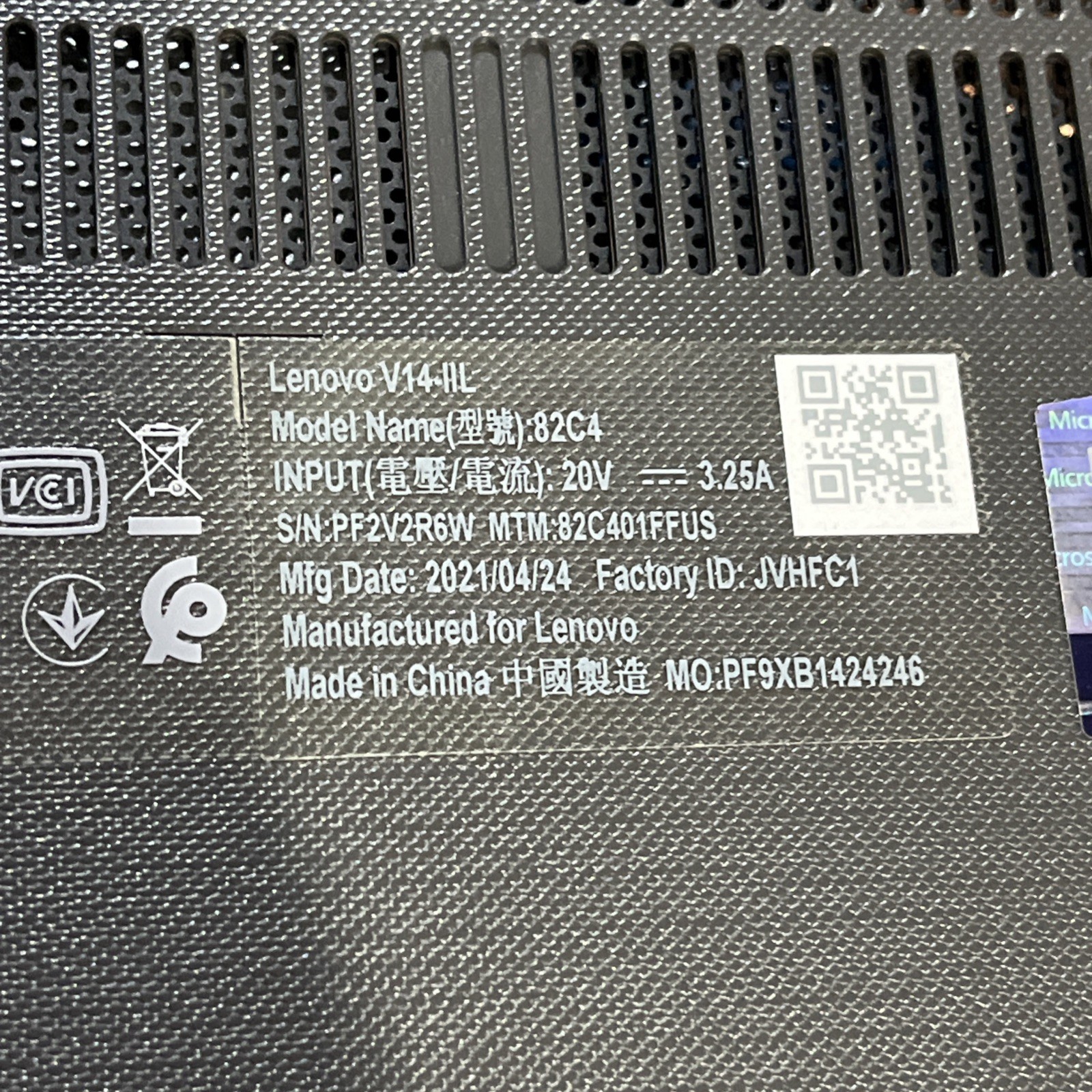 LENOVO V14-IIL INTEL CORE I3-1005G1 1.20GHZ 8GB RAM NO HD