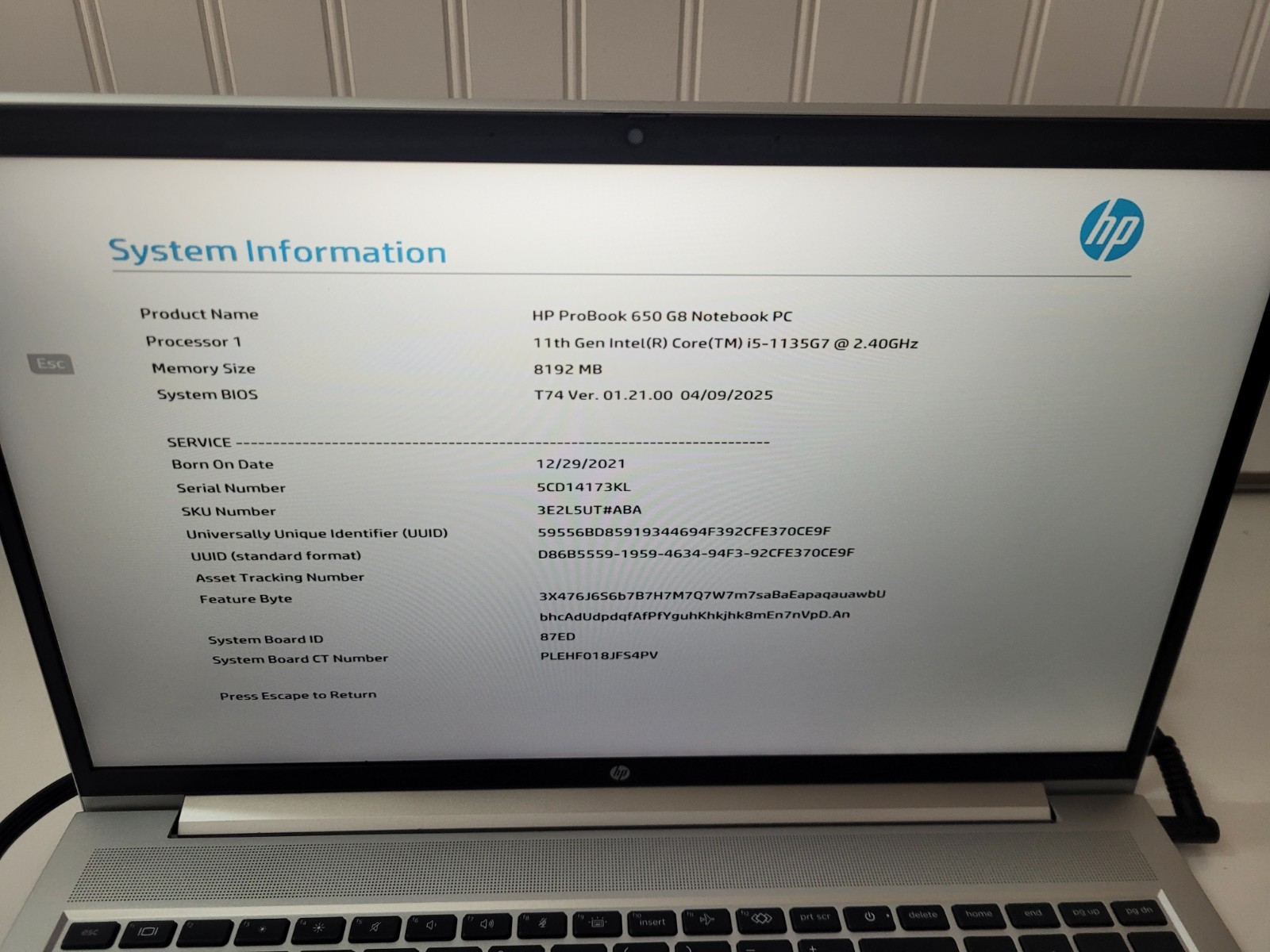 hp ProBook 650 G8 Intel Core i5-1135G7 2.40Ghz 8GB Ram No SSD 15.6″ Laptop