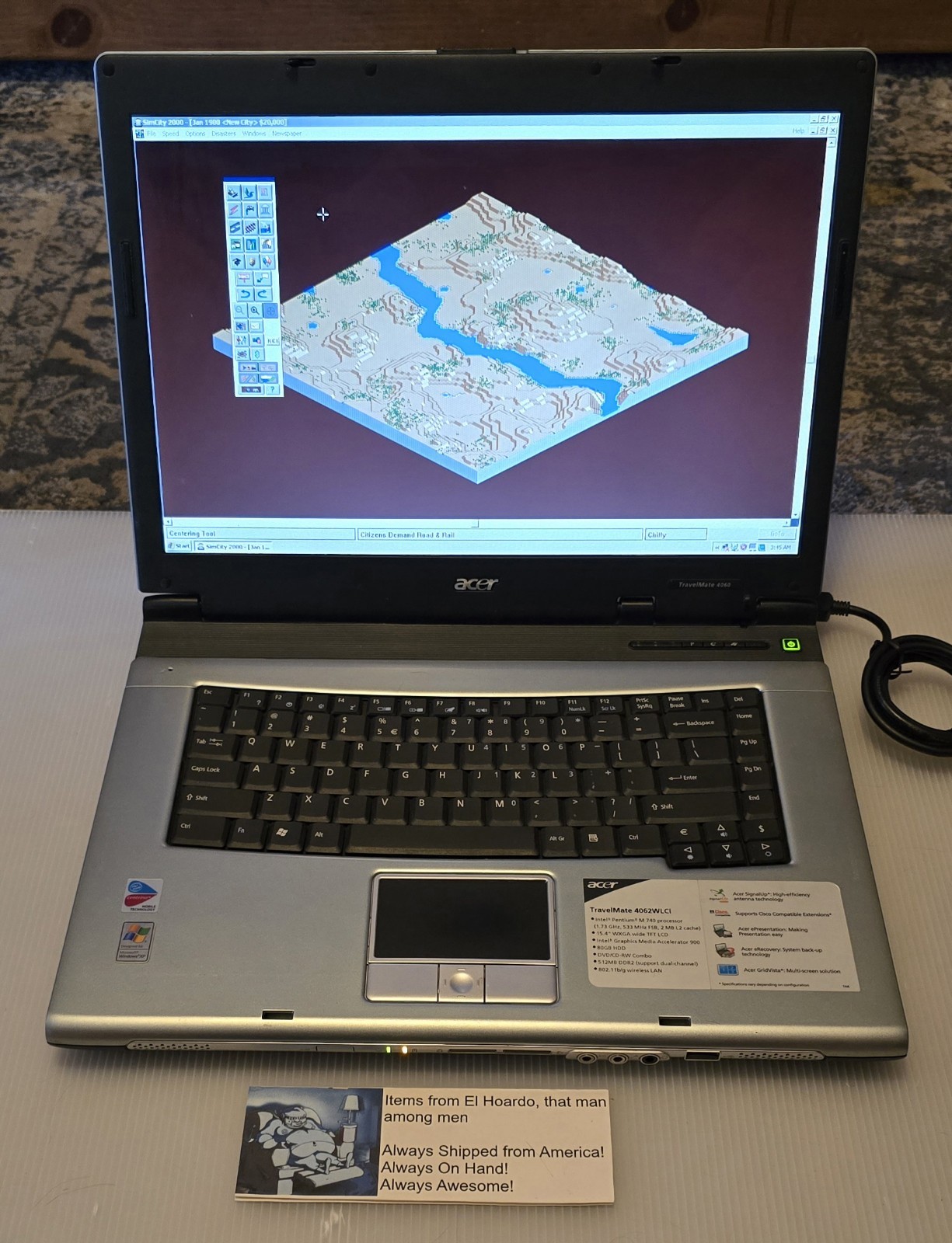 Acer Travelmate 4062 WLCi Laptop 1GB Ram 80GB HDD 1.73 Ghz Pentium M Win XP DVD