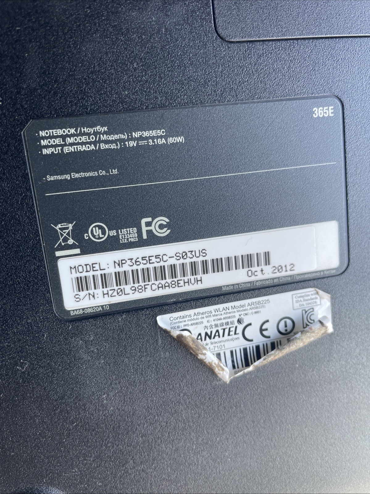 Samsung 365E Laptop NP365E5C-S03US *FOR PARTS*