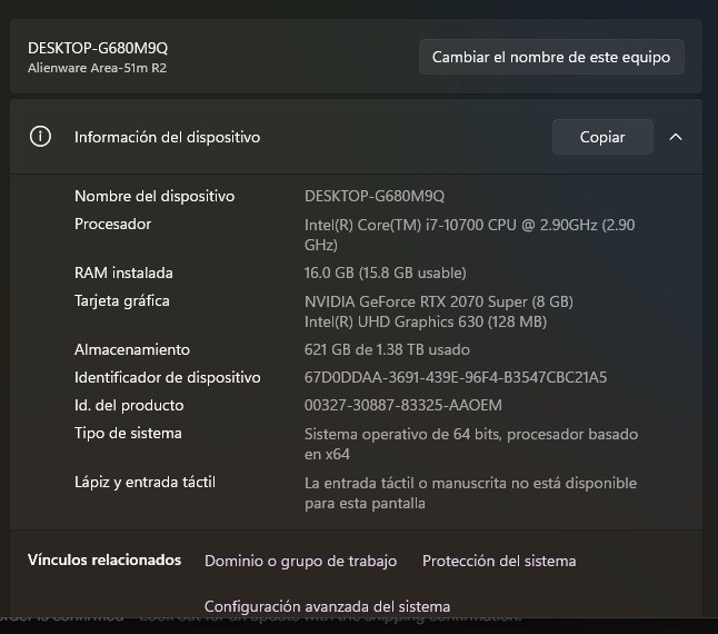Alienware Area-51m R2 17.3″ i7-10700 16GB RTX 2070 Super 1TB SSD W11