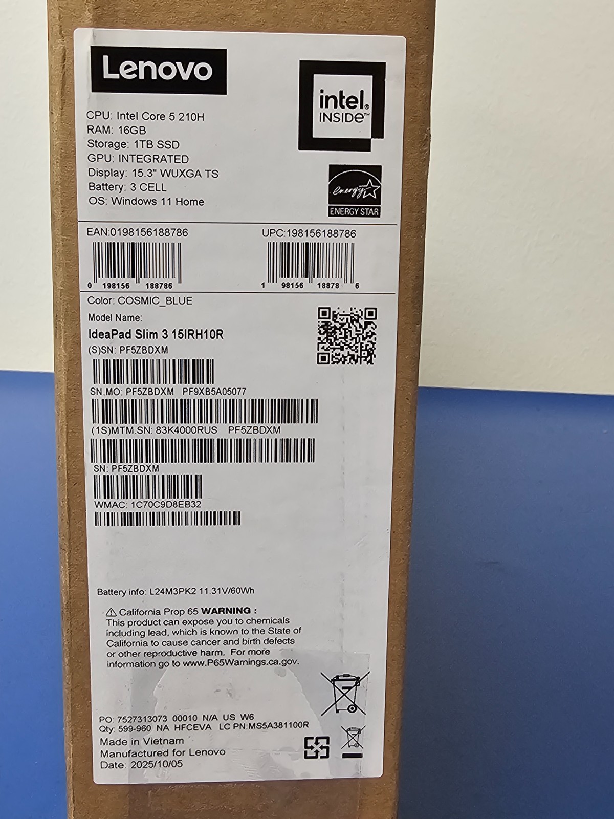 Lenovo Slim 3 15IRH10R, Intel Core 5 210H, 2.20 GHz, 16 GB RAM, 1 TB NVMe SSD