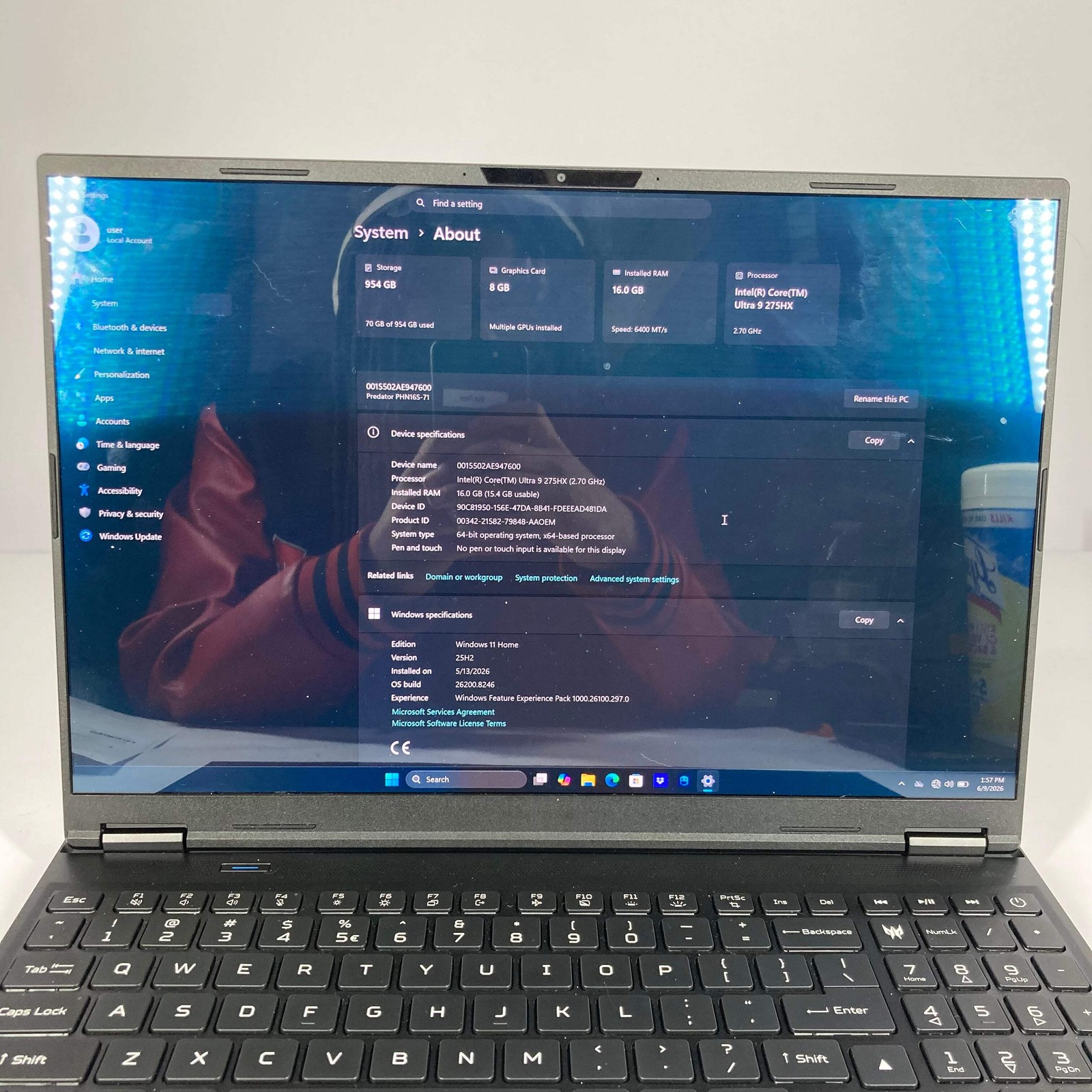 Acer PHN165-71 16″ ULTRA 9 275HX 2.7GHz 16GB RAM 1TB SSD GeForce RTX 5060