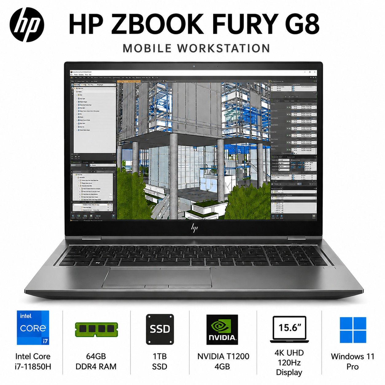 HP ZBook Fury G8/i7-11850H/64GB/1TB SSD/NVIDIA T1200 4GB / 15.6″ 4K/WIN 11 PRO