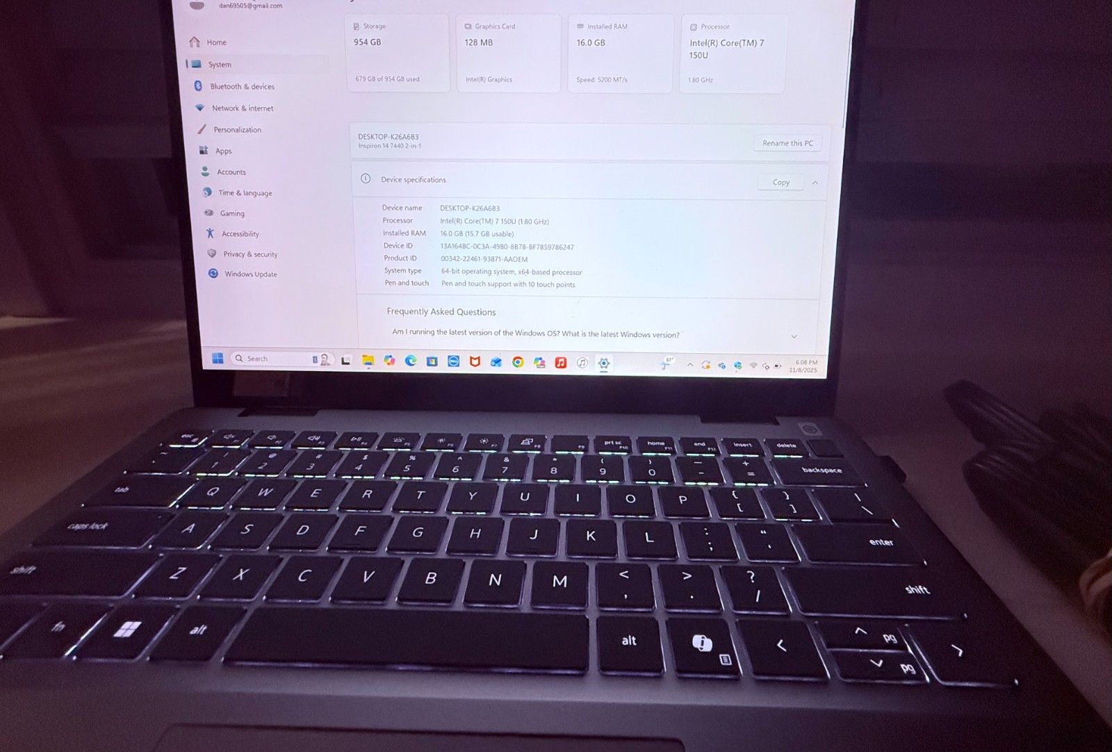 Dell Inspiron 14 ” FHD + Touch Core (TM ) 7 150U (1.80 GHz ) 16GB RAM – 1TB SSD