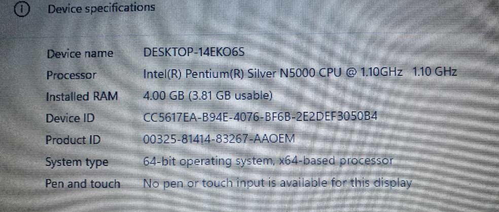 Dell Inspiron 3482 14″ Laptop, Pentium N5000 1.1GHz, 4GB RAM, 500GB HDD – Clean!