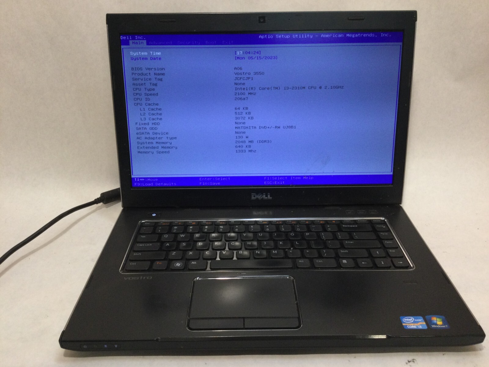 Dell Vostro 3550 14” / Intel Core i3-2310M @ 2.10GHz / (MISSING PARTS!) -MR
