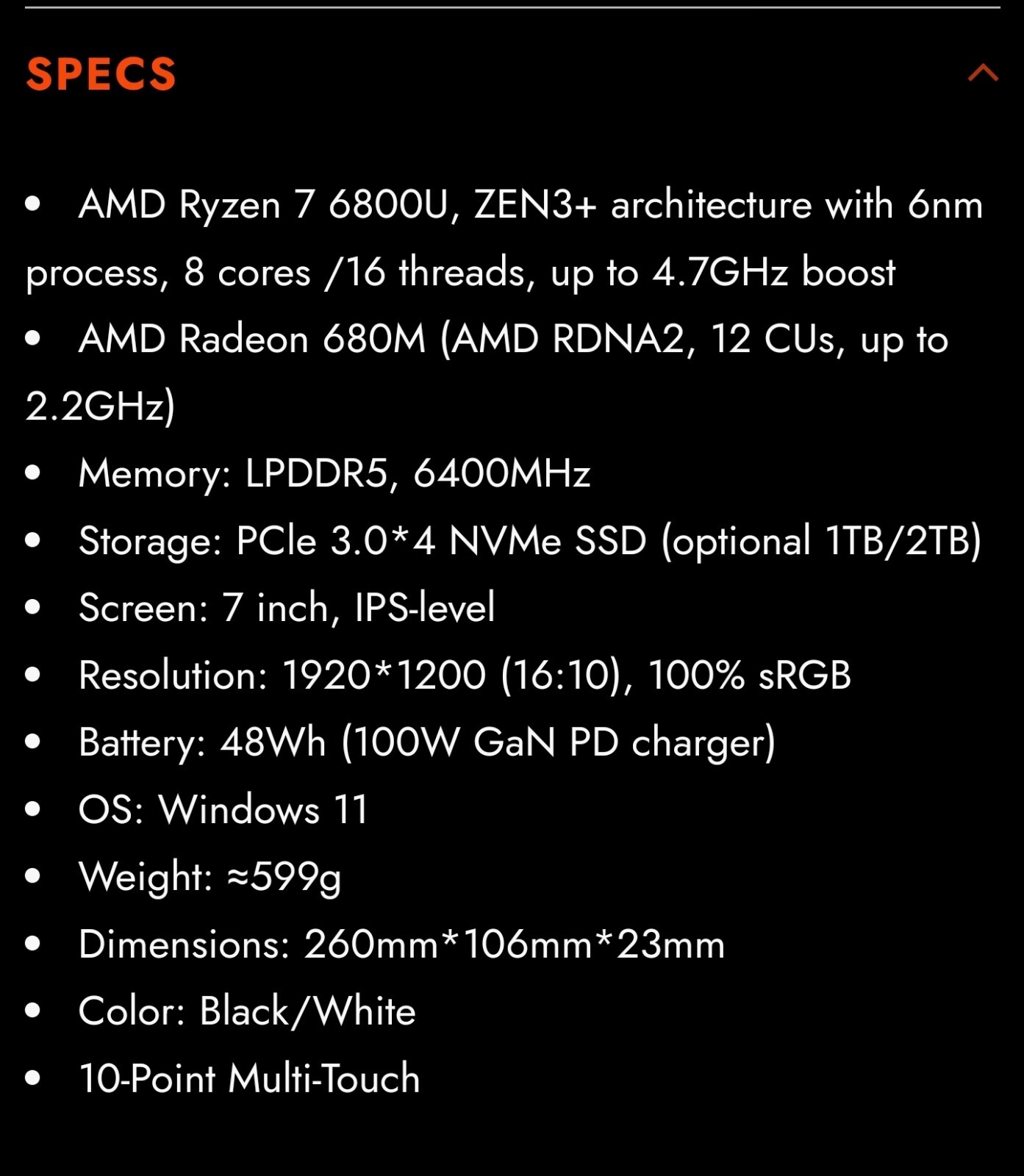 ONEXPLAYER MINI – AMD Ryzen 6800U (1920*1200) – 32GB +2TB
