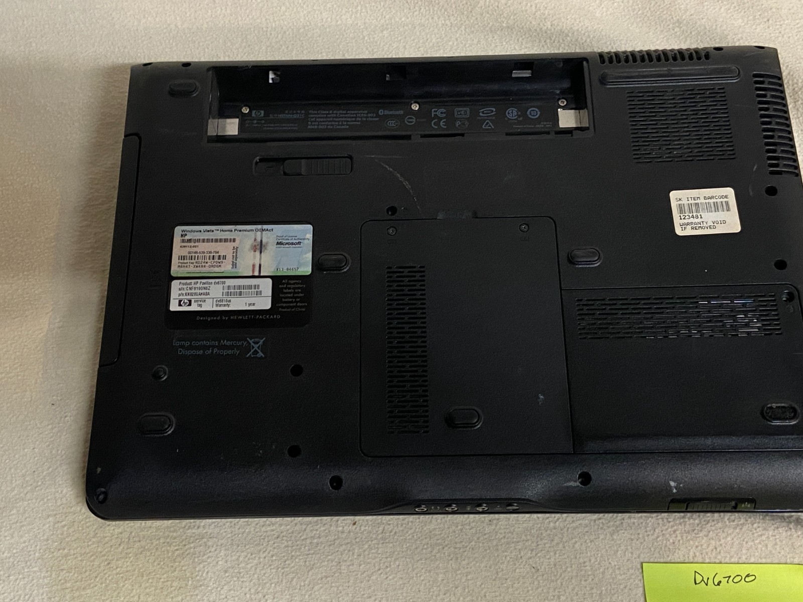 HP Pavilion DV6700 DV6000 AMD Turion 64 X2 TL-60 2GB No HDD