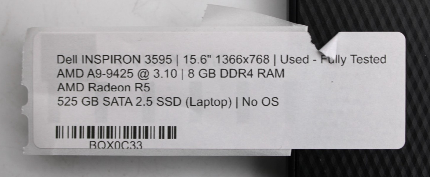 Dell Inspiron 3595-AMD A9-9425@3.1GHz-8GB DDR4 RAM-525GB SATA-NO OS*USED/TESTED*