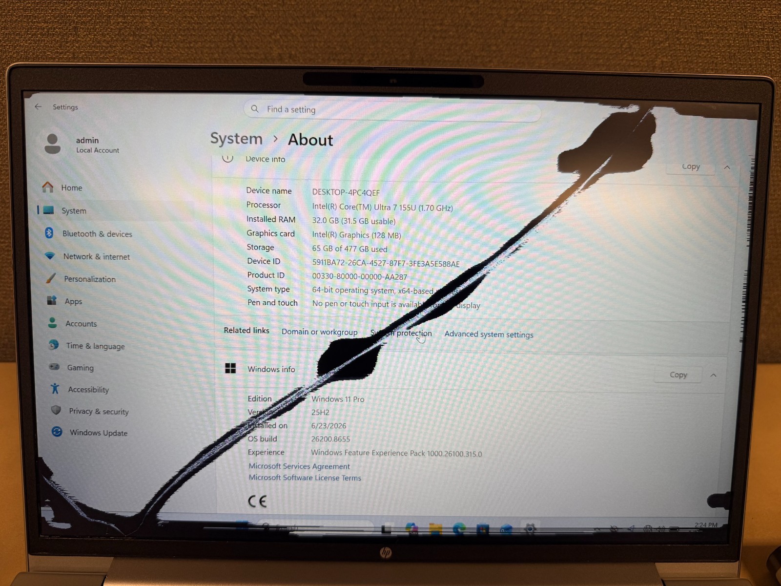 HP ProBook 440 G11 14″ Laptop Intel Ultra 7 155U 32GB 512GB SSD – Cracked LCD