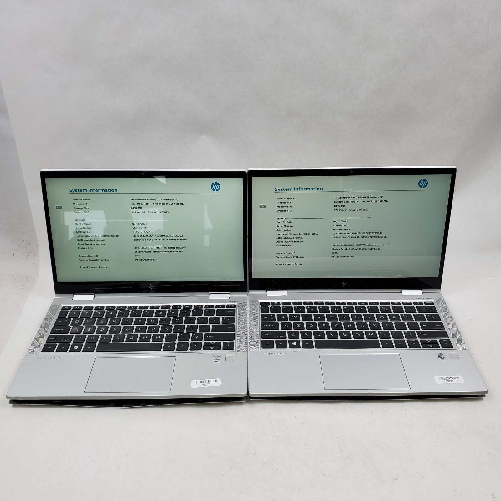 LOT OF 2 HP EliteBook x360 830 G7 Intel Core i7-10610U 8GB RAM NO SSD *READ