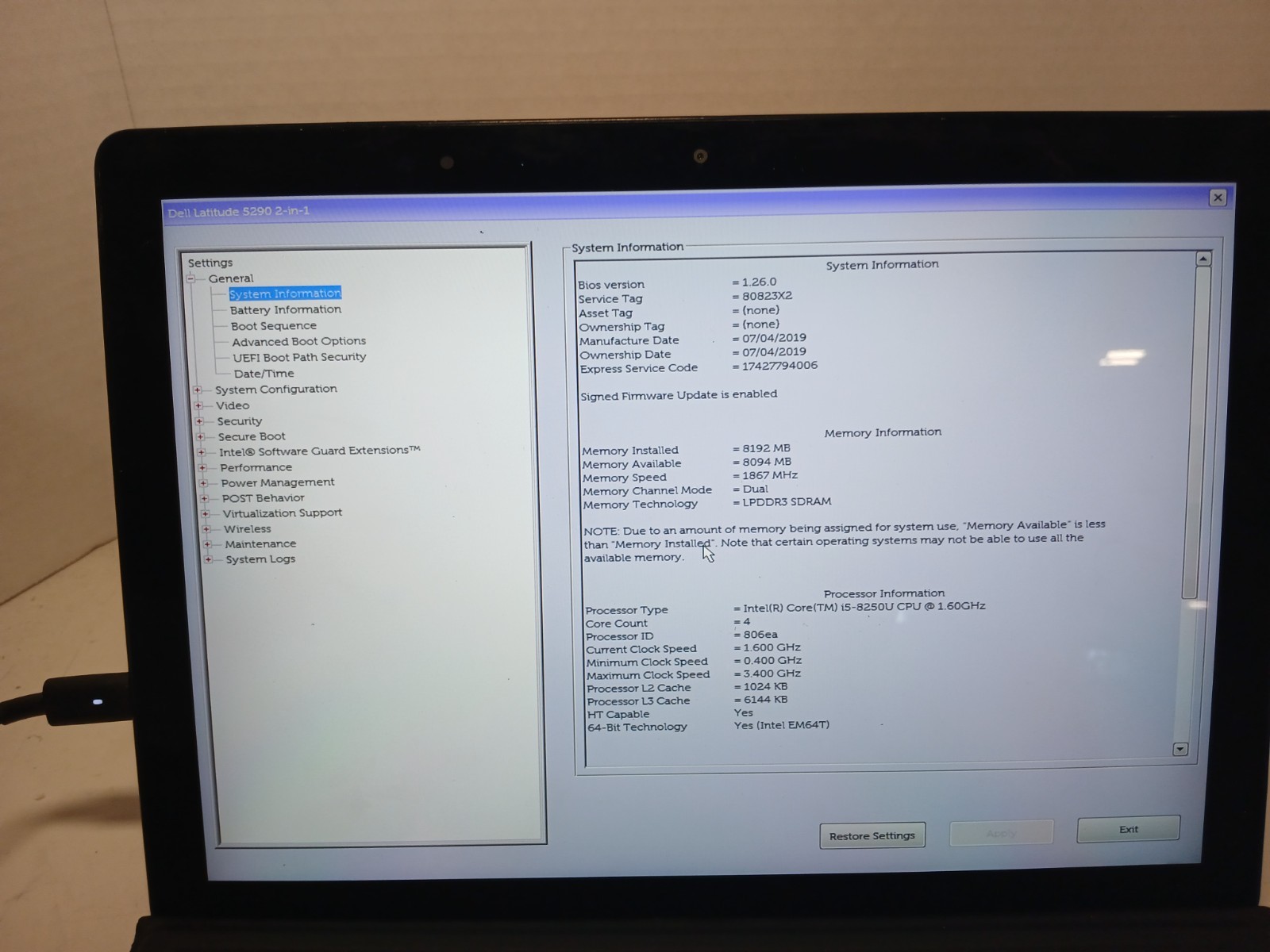 Dell Latitude 5290 2-in-1 i5-8250U 8GB RAM NO OS/SSD. NO BATTERY! #97