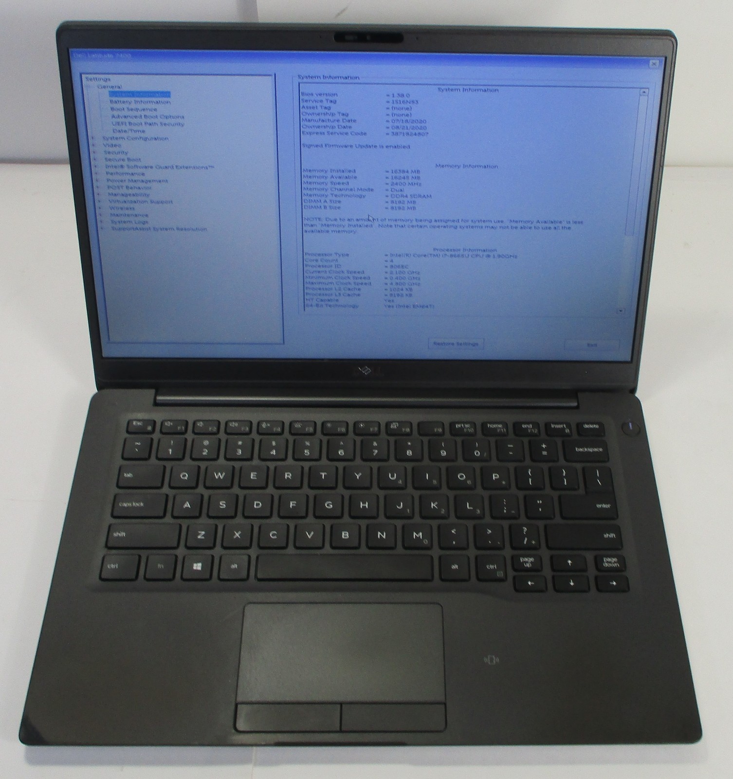 Dell Latitude 7400 Laptop Intel i7-8665U CPU, 16GB Ram, No SSD