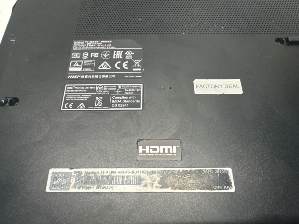 MSI COMPUTER MS-1551 WITH CHARGER (P05025054)