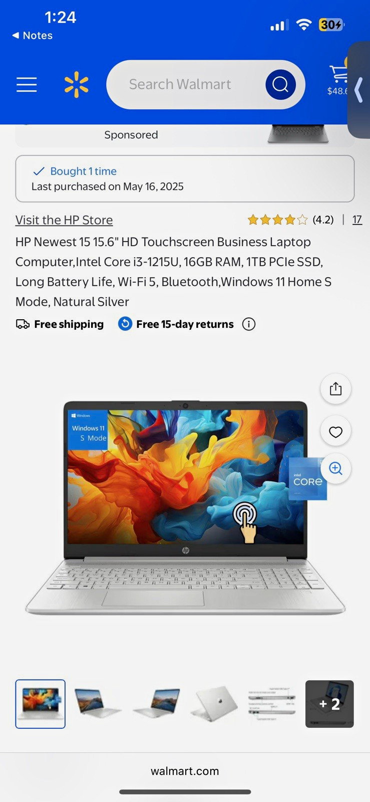 HP Newest 15 15.6″ Touch i3-1215U 16GB 1TB SSD Win11 S Silver Wi-Fi 5