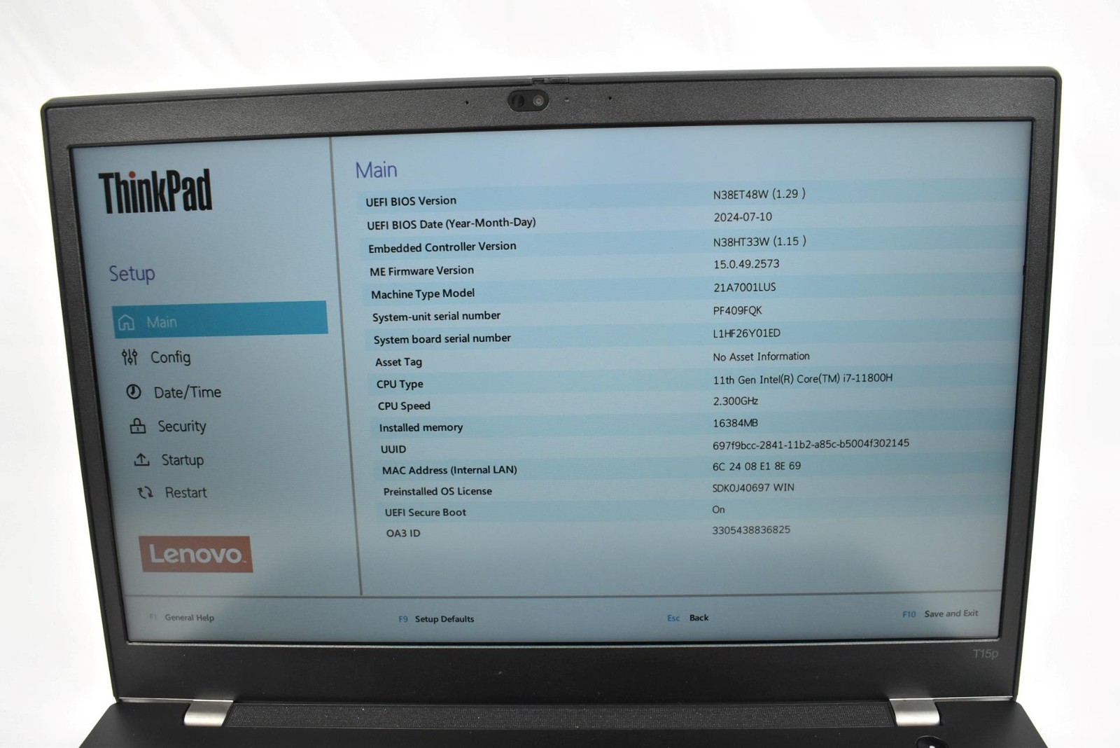 Lenovo ThinkPad T15p Gen 2 i7-11800H 2.3GHz 16GB 1TB SSD No OS GTX 1650 *See*