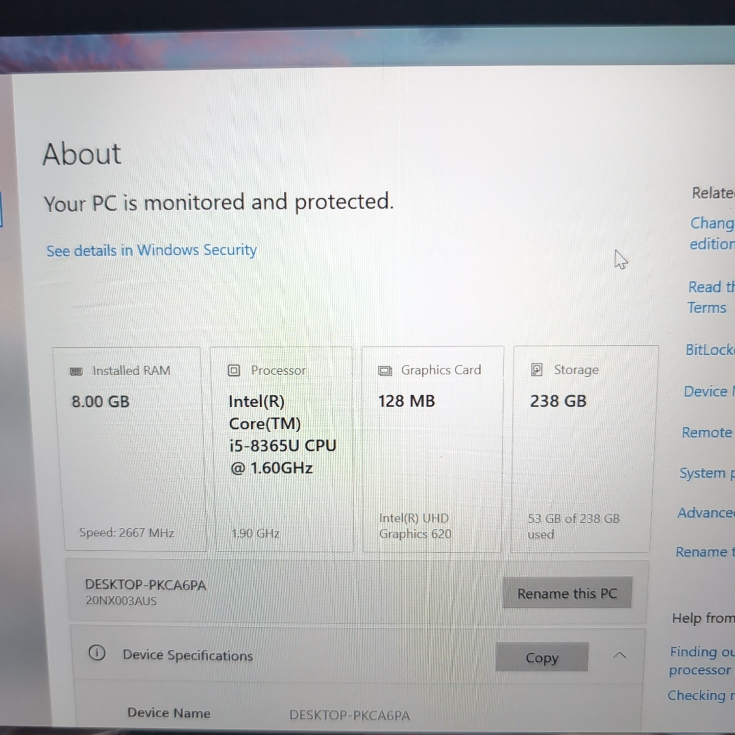 Lenovo T490s ThinkPad Laptop i5-8365U 8th Gen VPro Processor 8 Gb RAM 256 SSD