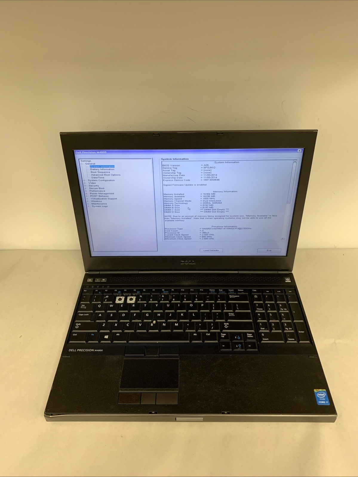 Dell Precision M4800 i7-4710MQ 16GB RAM NO SSD | Boot To Bios