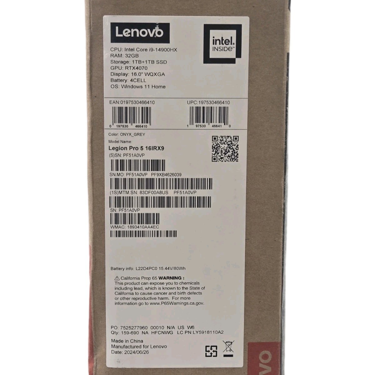 Lenovo Legion Pro 5 16IRX9 16″ WQXGA i9-14900HX 32GB 1TB SSD RTX 4070 Brand New