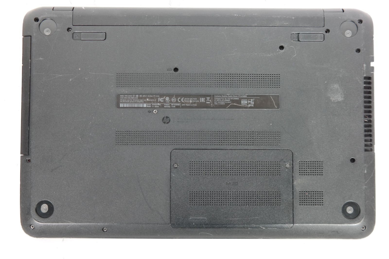 HP Notebook 15-f222wm, Intel Pentium, 4GB RAM, Bad Battery, Unknown Storage