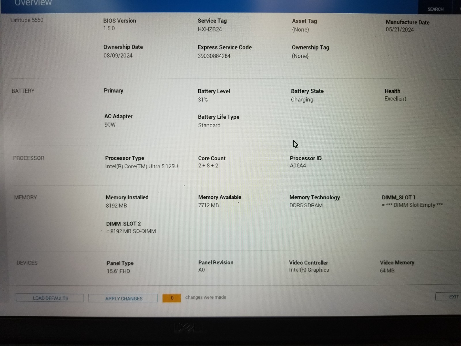 Dell Latitude 5550 / Intel Core Ultra 5 125U / 8GB RAM / No SSD / FREE DELIVERY