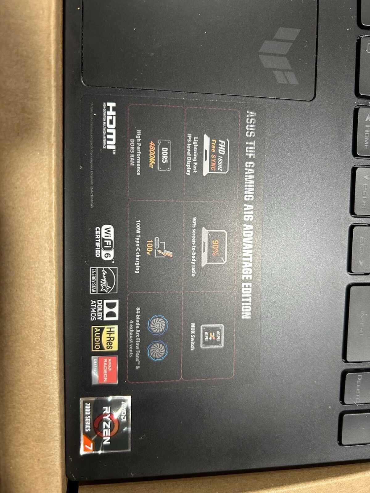 Asus tuf gaming Cpu ryzen 7 7000 series Gpu radeon rx 7600s GDDR6 FHD: 165 HZ