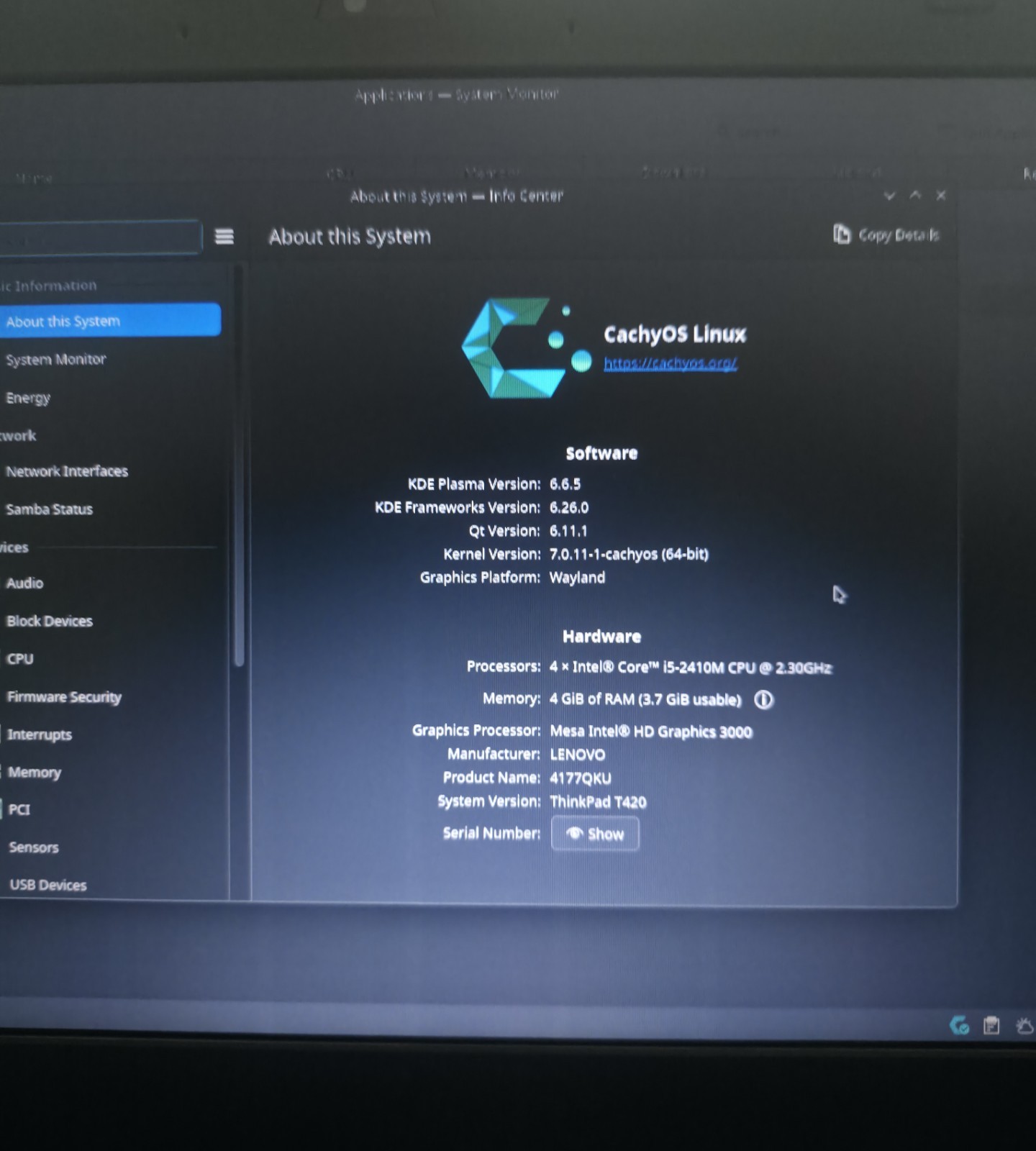 Lenovo ThinkPad T420 14in i5-2410M 2.30GHz 4GB HD 3000 Webcam Linux