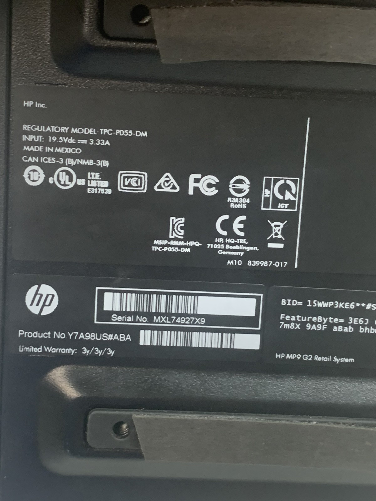 HP MP9 INTEL CORE i3-6100T@3.19GHZ 8GB RAM 256GB NVME W10P W/AC WIFI