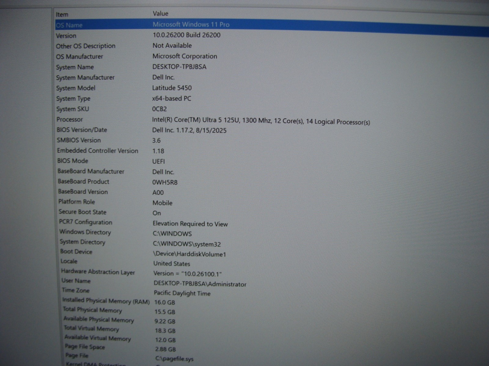 Dell Latitude 5450 14” FHD core Ultra 5 125U 1.3GHz 16GB 256GB W11P WRTY 08/2027