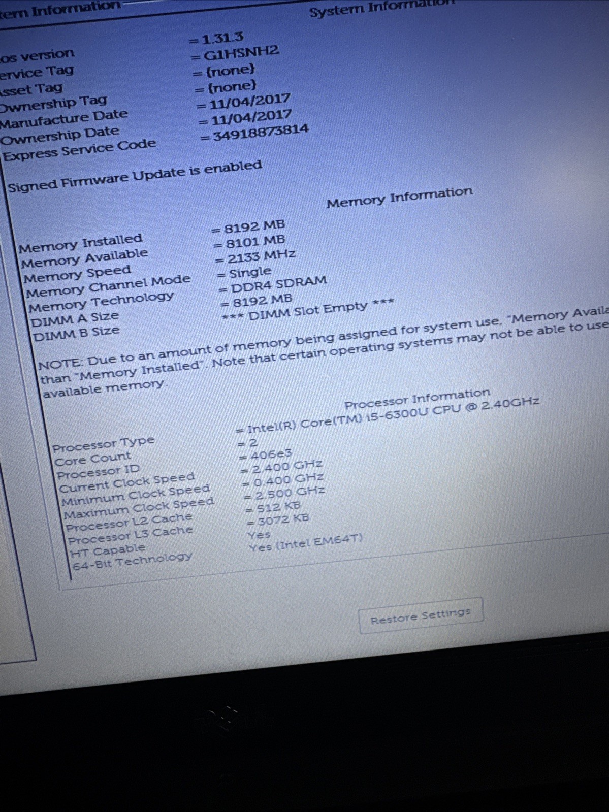 Dell Latitude E7270 i7-6600U 8gb Ram, NO HDD NO BATTERY