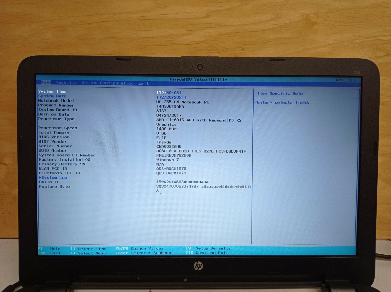 HP 255 G4 AMD E1-6015 APU 1.4 GHz 8 GB RAM 128 GB SSD 15.6″ Win10 *Read
