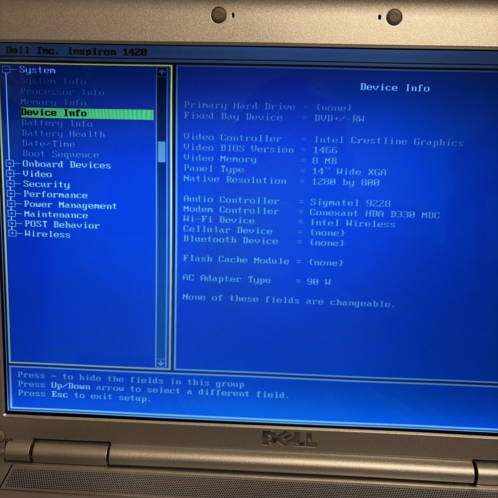 Dell Inspiron 14″ 1420 PP26L Green Laptop 1.66 GHz No HDD Windows Vista