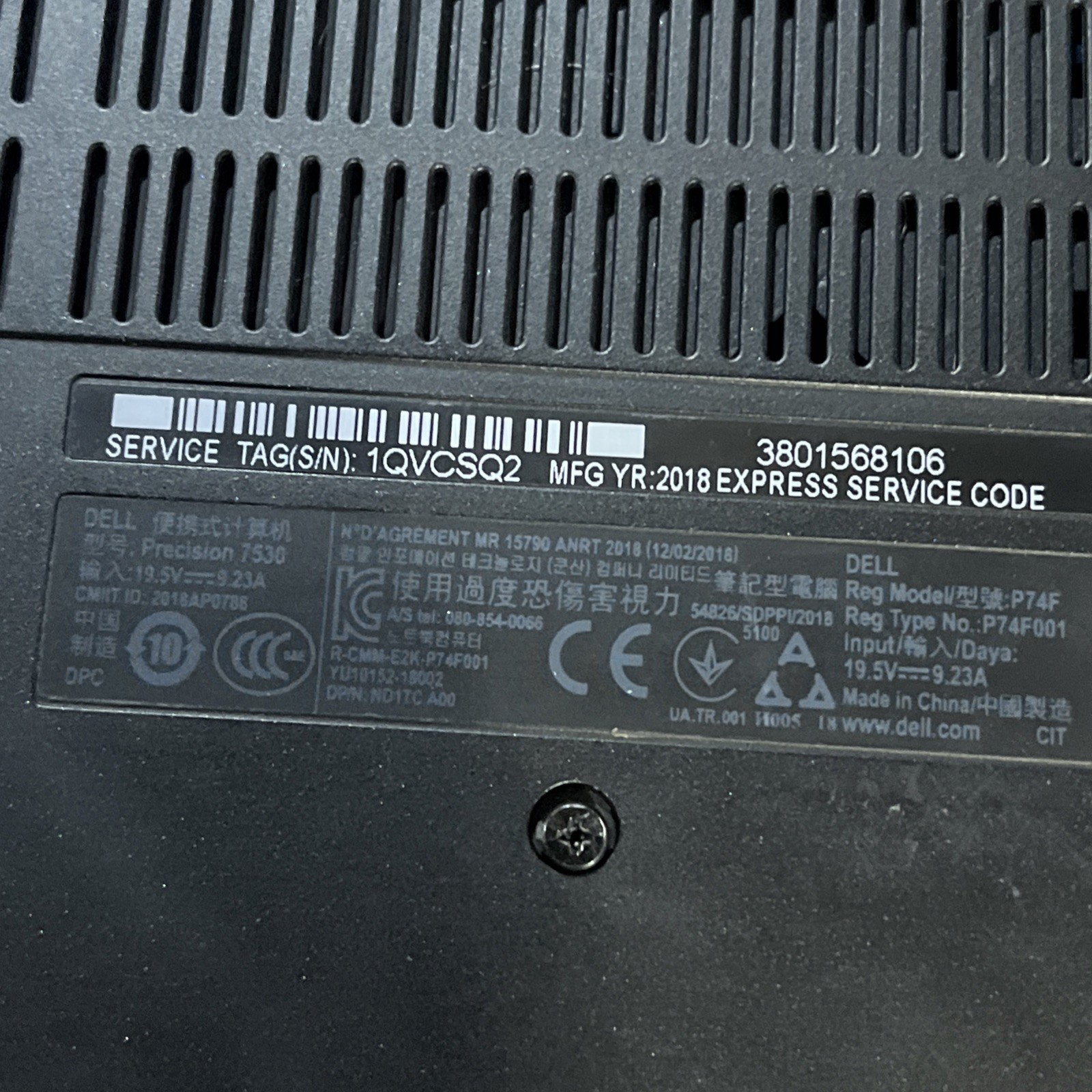 DELL PRECISION 7530 INTEL XEON E-2186M 2.90GHZ 16GB RAM NO HD