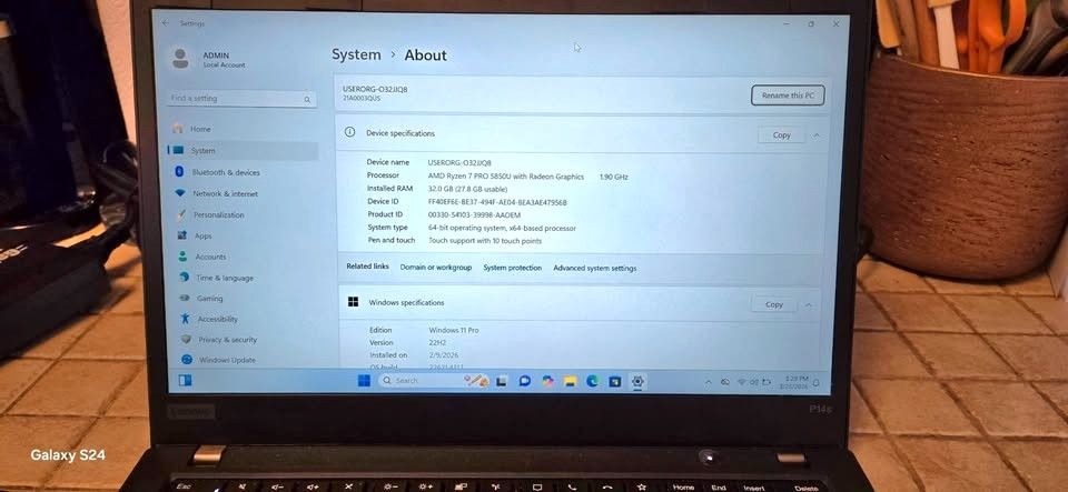 Lenovo ThinkPad P14s Gen 2 14″ Touch Laptop Ryzen 7 PRO 5850U 32GB 1TB Win 11