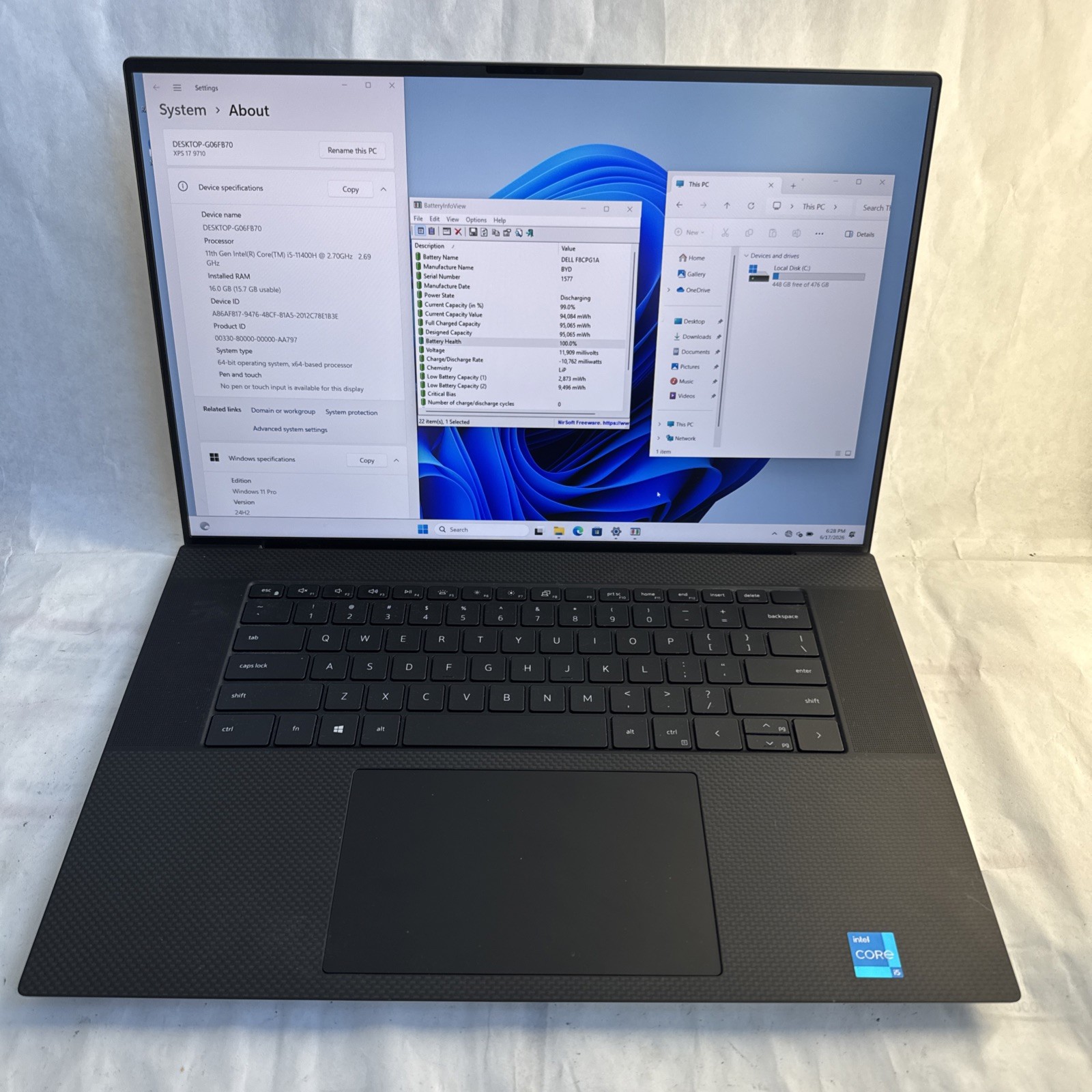 Dell XPS 15 9510 15” Intel Core i5-11400H @2.70GHz 16GB RAM 512GB SSD W11P
