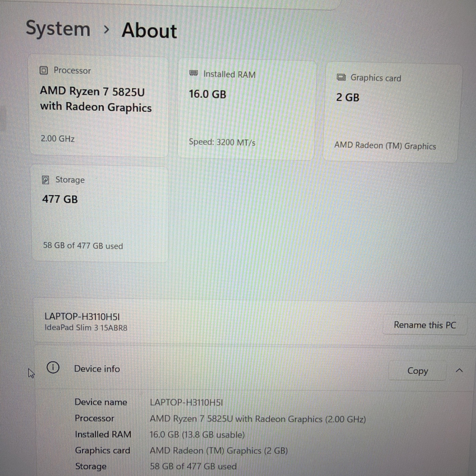 LENOVO IDEAPAD SLIM 3 15ABR8 | AMD RYZEN 7 5825U | 512GB | 16GB | Touch Screen