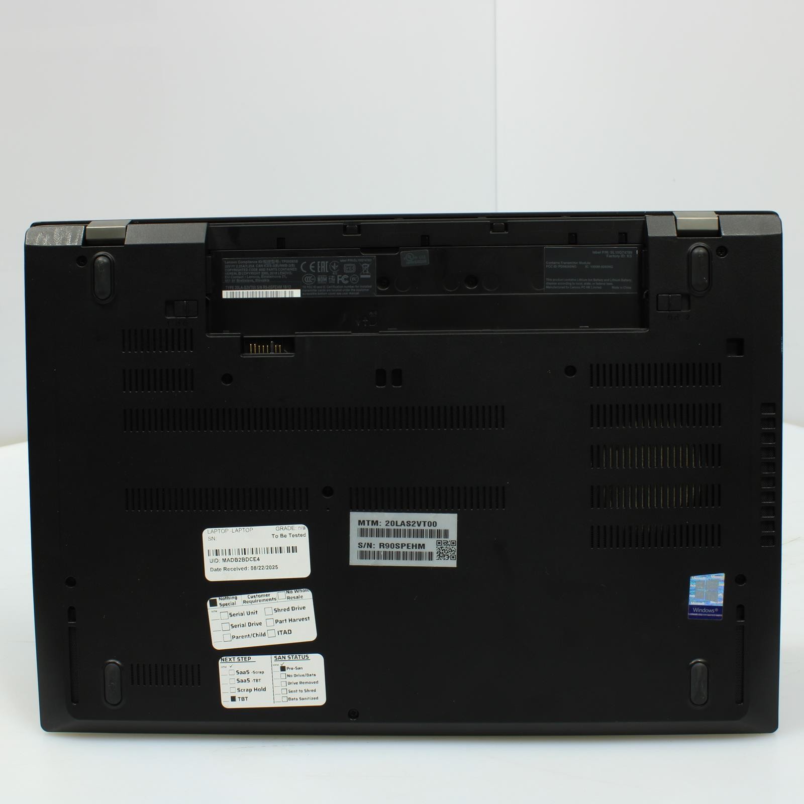Lenovo 20LAS2VT00 Thinkpad T580 Intel i7 8th Gen 4GB RAM No Drive/OS/Battery C