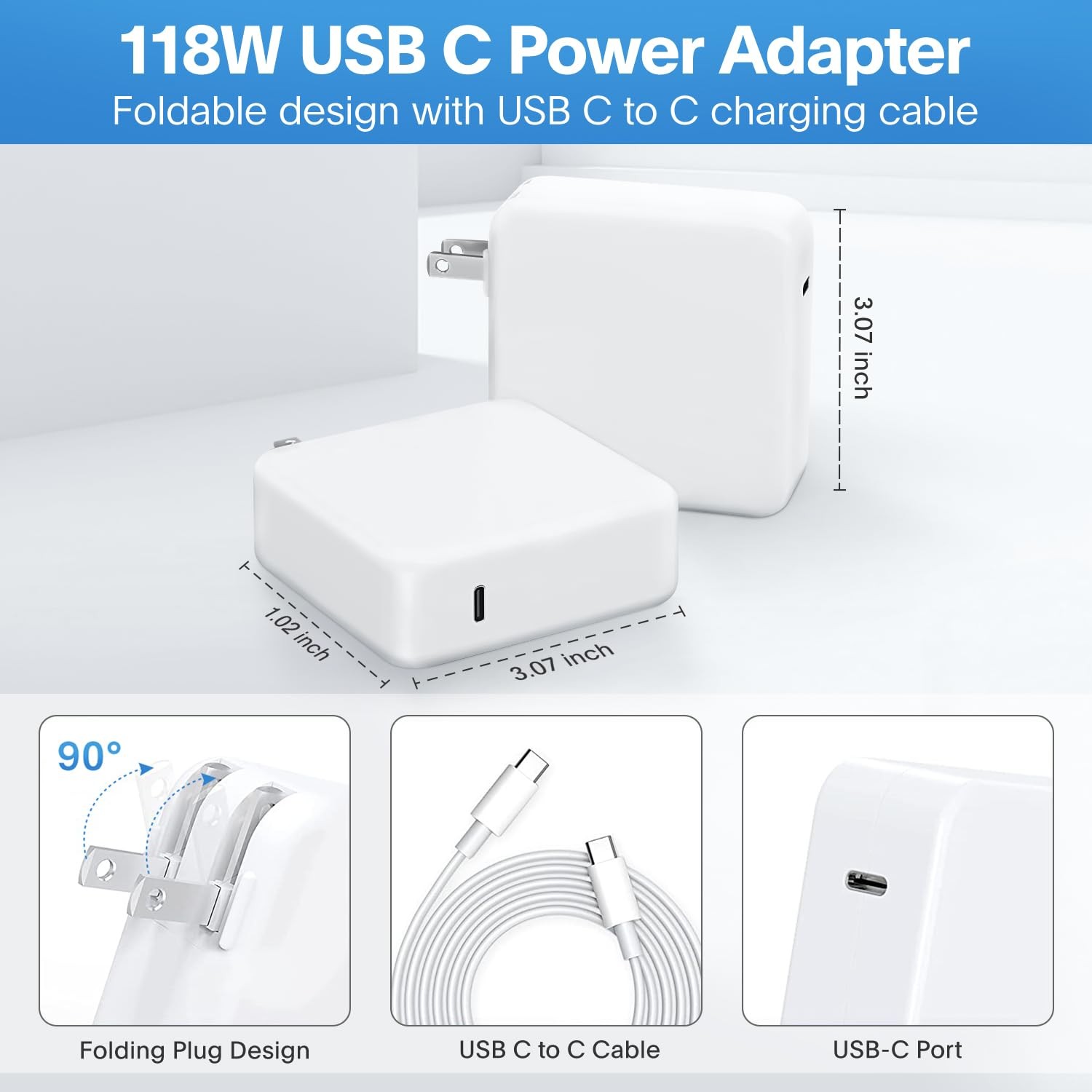 Sunveza 118W USB-C Charger for MacBook Pro/Air M1-M5, iPad Pro, Galaxy