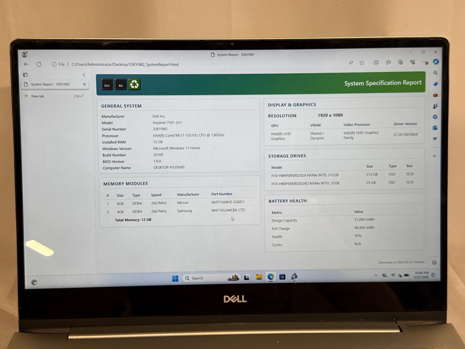 Dell Inspiron 7591 2n1 Intel Core i7-10510U 12 GB 512 GB SSD 15.6″