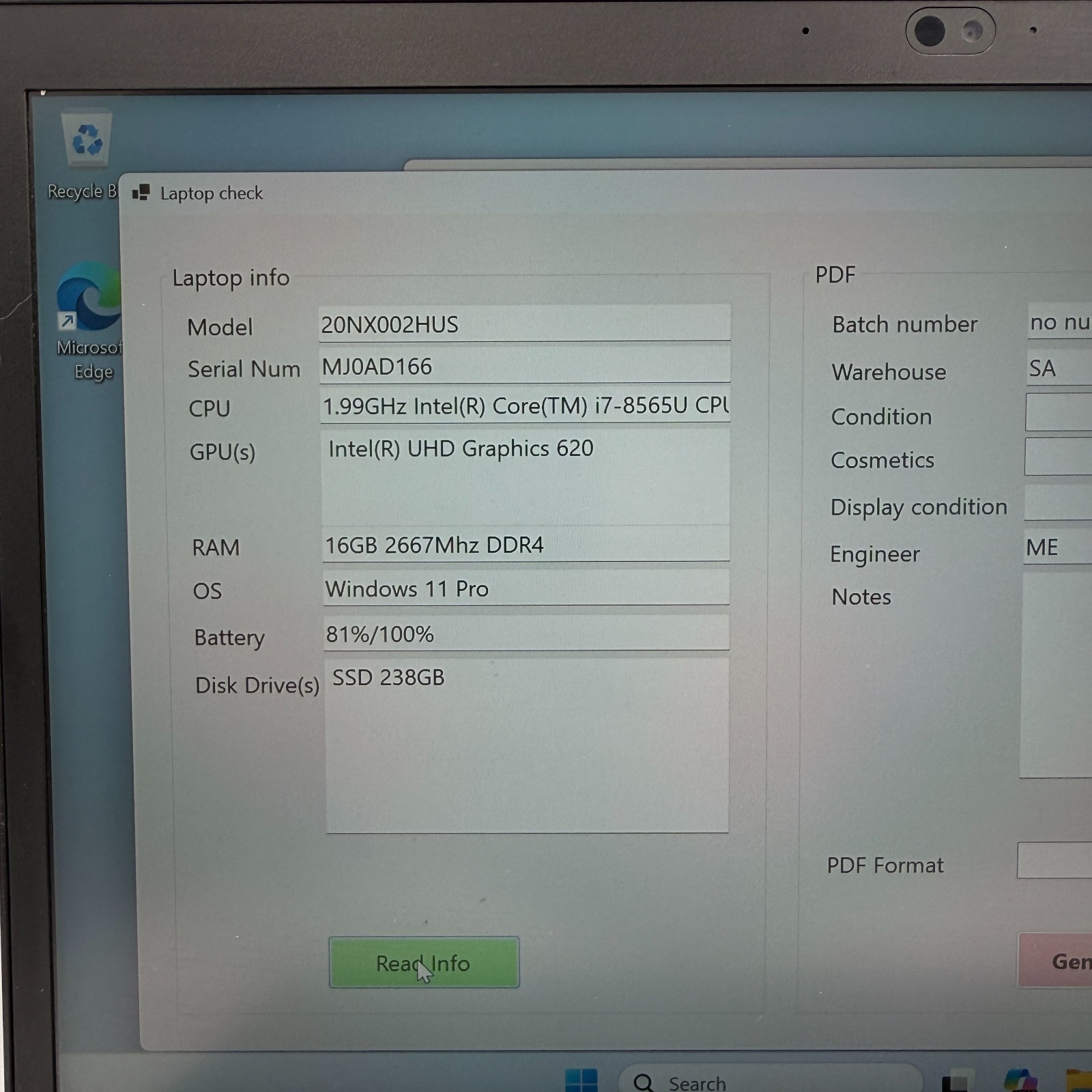Lenovo ThinkPad T490s 14″ i7-8565U 16GB RAM 256GB SSD Win11 Pro Fingerprin Fair