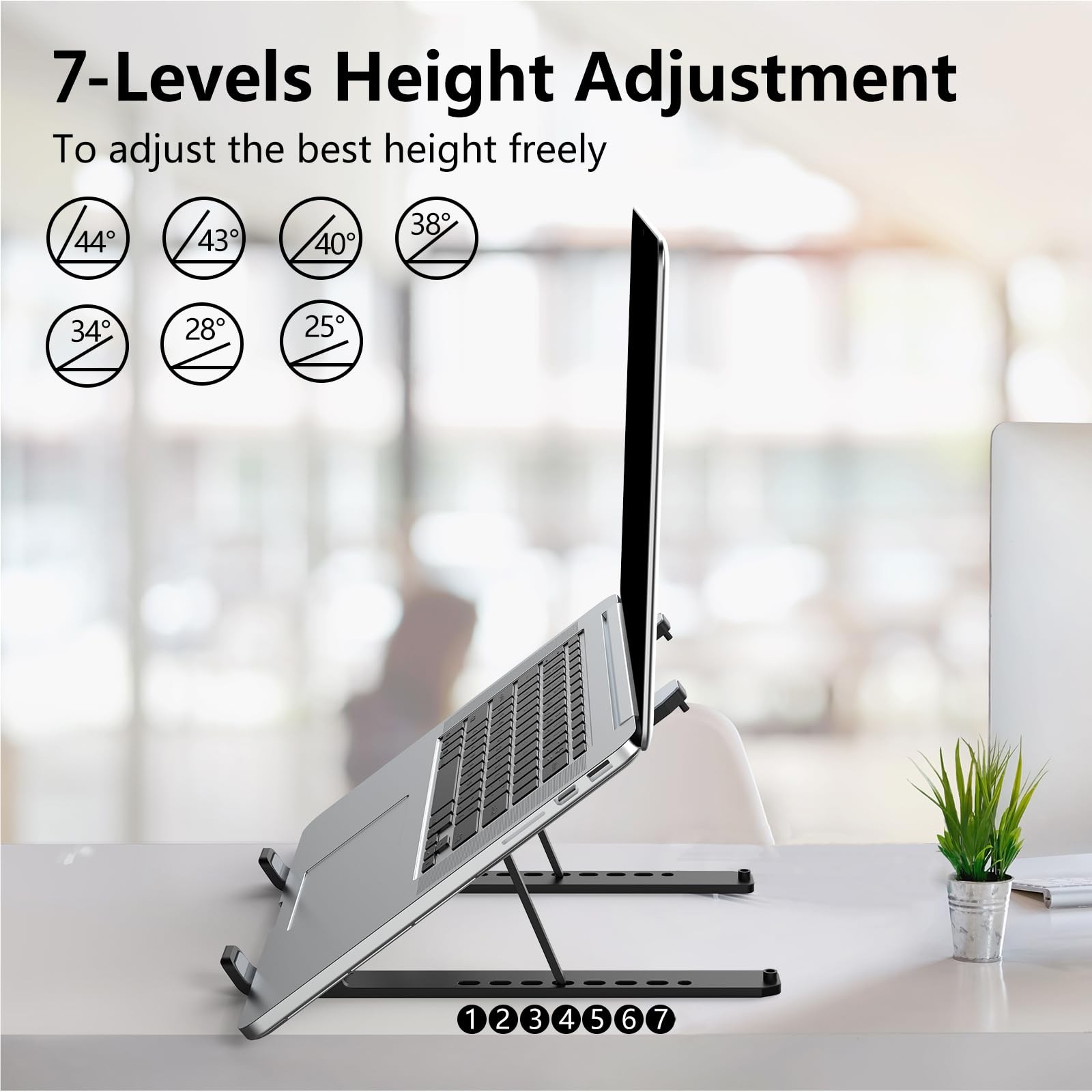 Tonmom Laptop Stand for Desk, Adjustable Laptop Riser ABS+Silicone Foldable Port