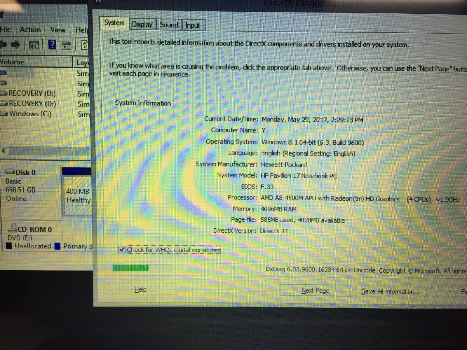 *Bad Battery*HP Pavilion 17-e118dx 17.3″ Laptop/A8-4500M/4GB/750GB HDD/Win8.1