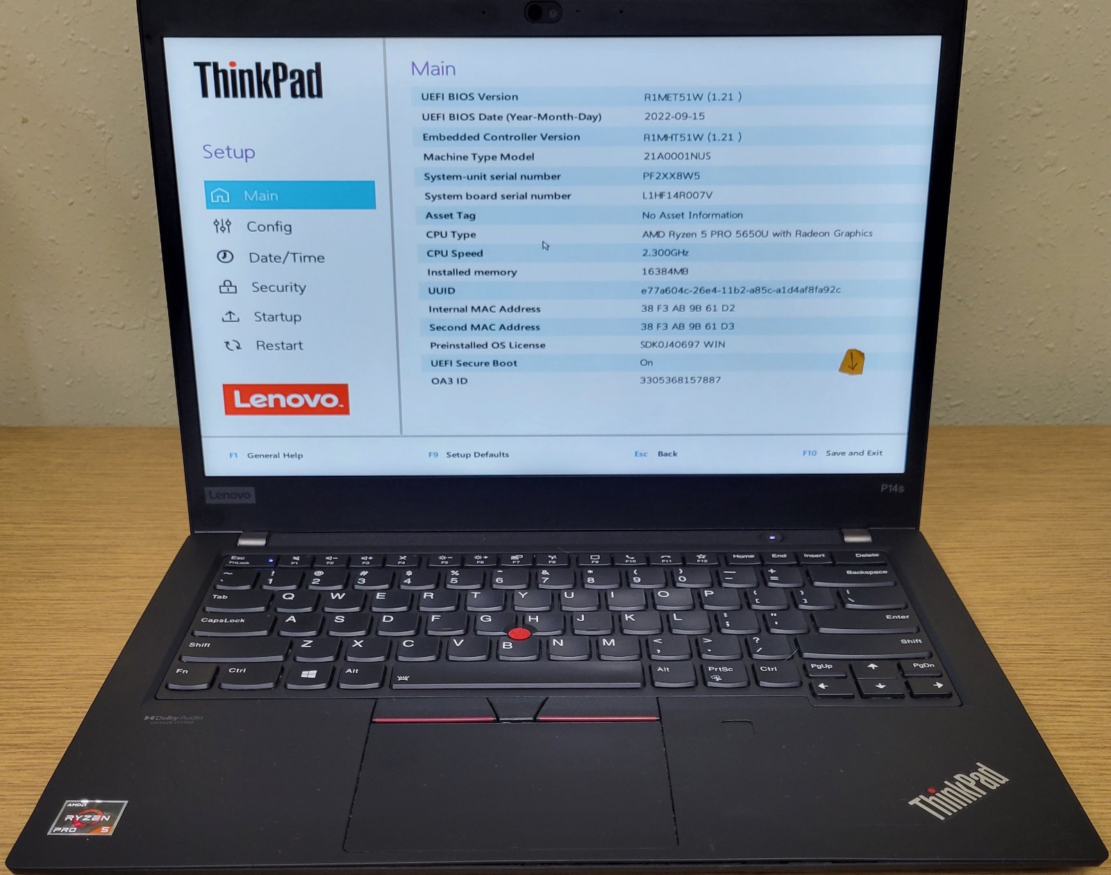 Lenovo ThinkPad P14s Gen2a Ryzen 5 Pro 5650U 2.30GHz 16GB 256GB NVMe Touch No OS