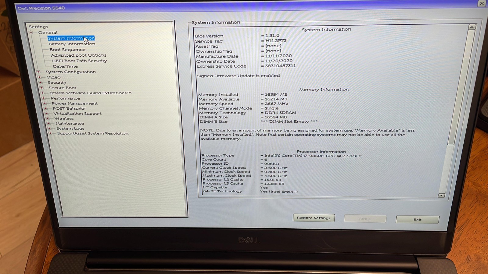 Dell Precision 5540 15.6″ UHD, Core i7-9850H 16GB RAM, 512GB SSD, Win11 Pro